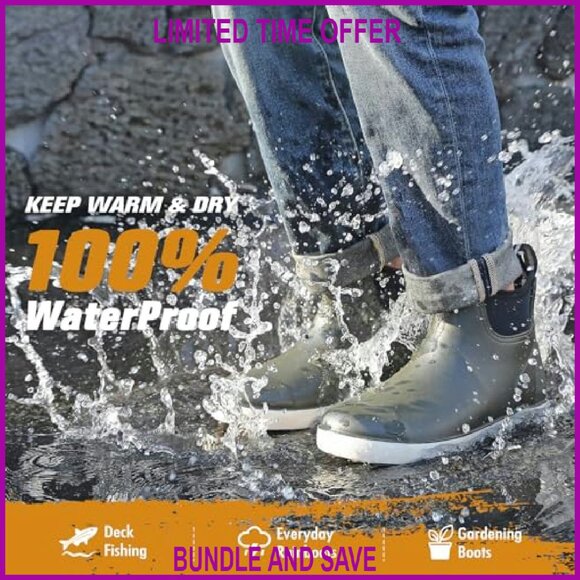 Men's Waterproof Rubber Deck Boots Non-Slip Fishing Garden Work - Picture 5 of 8